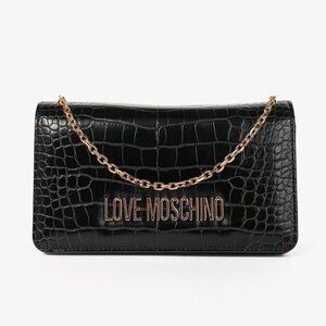 Love Moschino Nero PU Croco Flap Crossbody Bag